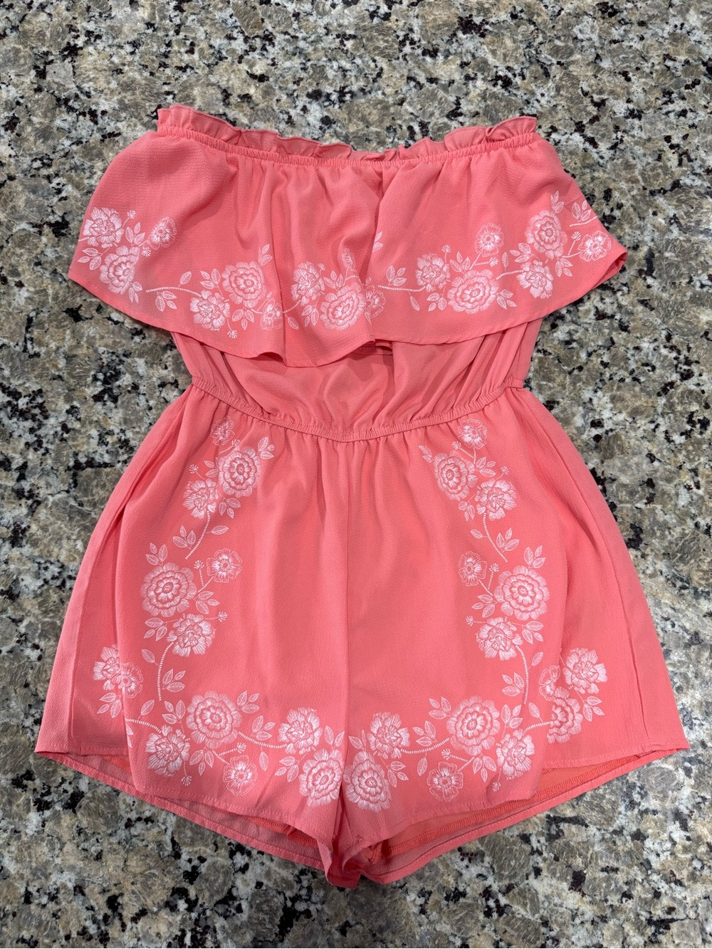 Coral Floral Off-Shoulder One-Piece Romper